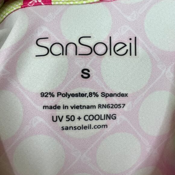 NWT SANSOLEIL Seeing Spots Pink Lime SolCool Short Sleeve Polo Golf Top Size S - Picture 7 of 10